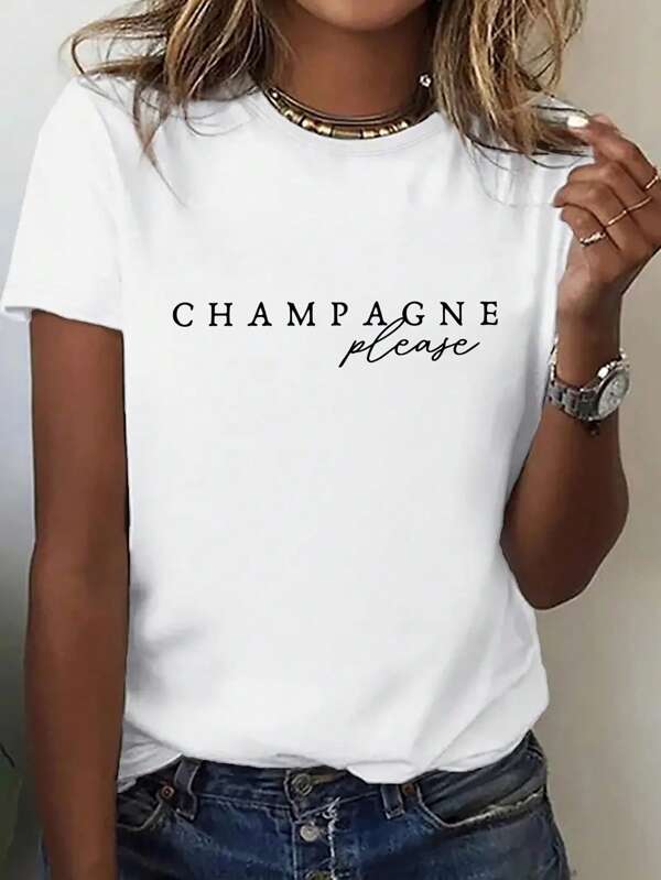 INAWLY Women's Casual Minimalist Letter Print Round Neck Short Sleeve T-Shirt