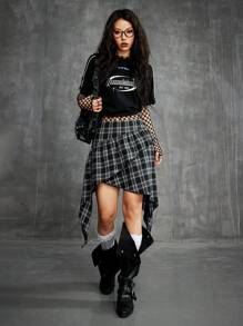 Coolane Women's Spring/Summer Y2K Streetwear Hip-Hop Plaid Asymmetrical Ruffle Short Skirts