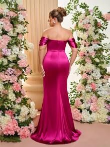 Glamrae 大码优雅浪漫露肩高开衩美人鱼下摆奢华羽毛装饰正式晚礼服、婚礼宾客礼服（土耳其羽毛）、派对礼服、长袍