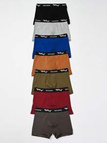 7pcs Teens Boys Simple English Letter Print Comfortable Boxer Briefs