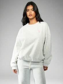 Missguided x Playboy Logo Bunny Print Oversized Sweatshirt - Light Grey - View 1