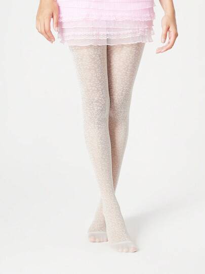 ROMWE Kawaii Women Leopard Print Rhinestone Pantyhose/Tights/Leggings, Suitable For Pairing With Skirts