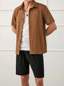 RueChic Men Textured Striped Fabric Regular Shirt Set - Beige - View 4