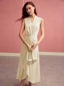 MOTF PREMIUM TWIST FRONT ZIPPER DRESS