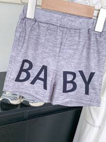 2 件装男婴可爱英文字母印花短袖 T 恤和短裤套装，Polo 领，方便穿着，绅士休闲，适合室内和室外玩耍 - 彩色 - 查看 6