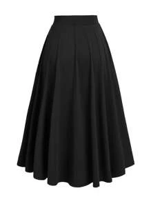 SHEIN LUNE Váy chữ A dệt kim đơn giản, sang trọng, màu trơn, thường ngày, dành cho nữ cỡ lớn - màu đen - Xem 2