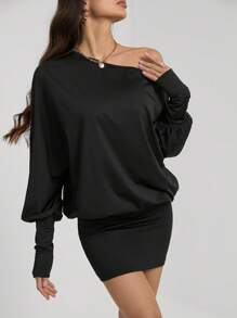 SHEIN Tall 现代音乐节露肩长袖性感紧身迷你女式迷你连衣裙