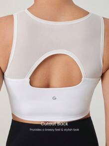 GLOWMODE Powersculpt™ Cutout Back Mesh Tank Top High Impact Workout Running Training Gym Removable Cups - White - View 3