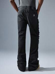 NEON BLANC Men's Streetwear Stretchy Woven Denim Flare Long Pants - Black - View 3