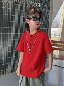 SHEIN Camiseta Polo De Manga Corta Y Color Sólido Cómoda Para Niño Intermedio, Ideal Para Uso Informal
