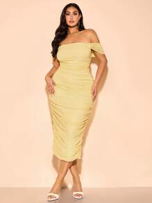 SHEIN BAE Vestido de encaje amarillo claro talla grande para mujer, vestido de vacaciones, vestido de verano, vestido de primavera, vestido pastel, vestido de playa, vestido largo de playa, vestido largo de verano