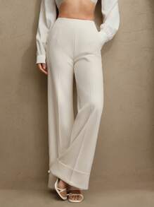 Anewsta Petite Women's Fashionable Loose Elegant Wide-Leg White Pants For Spring - Beige - View 4