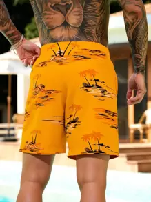 Manfinity Swimmode Men's Casual Palm Tree Print Beach Shorts - Multicolor - View 2