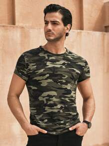 HIMLAND Men Camo Print Short Sleeve Tee, For Going Out
