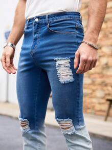 Manfinity Homme Men's Blue Jeans, Minimalist Fashion Suitable For Summer