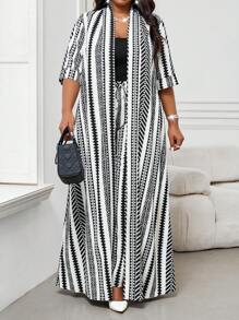 Fleurora Spring And Summer Autumn And Winter Elegant Commuting Office Black And White Woven Long Short Sleeve Plus Size Co-Ords Classy Outfits - Black and White - View 7