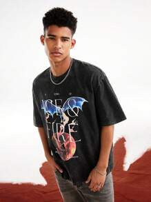 Game of Thrones X SHEIN Men's Casual Letter & Dragon Print Short Sleeve T-Shirt, Summer