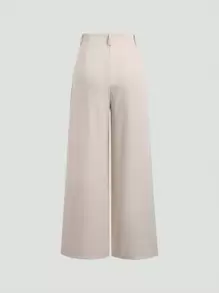 Sweetra 女式复古优雅纹理褶皱阔腿裤，秋冬 - 杏色 - 查看 2