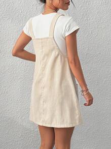 Muchica 杏色女士编织休闲吊带连衣裙，简约时尚，适合日常穿着 - 杏色 - 查看 2