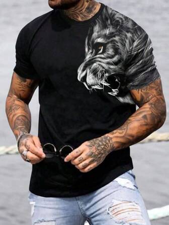 Manfinity LEGND Men Leo Zodiac Sign Printed Short Sleeve T-Shirt, Boyfriend Gift, For Going Out