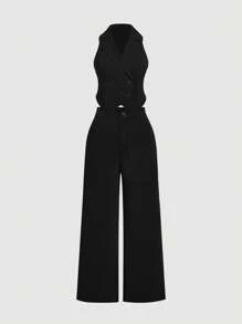 SHEIN MOD Elegantes Büro-/Lässig-Set mit Wende-Kragen Weste und Hose, Große Größen, 2-teilig
