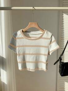 Comfortcana Women Ribbed Ribbed T-Shirt, Minimalist Fashion, Suitable For Summer