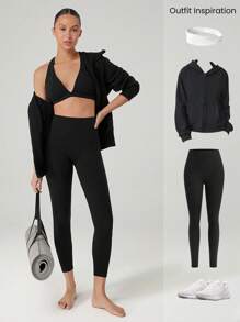 GLOWMODE Áo ngực hở lưng cổ chữ V sâu FeatherFit™, dây đeo rộng, tác động thấp, tập yoga, pilates, mặc thường ngày, có thể tháo rời cúp ngực - màu đen - Xem 6