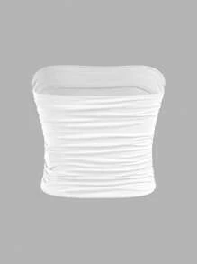 SHEIN 2 件/套 Tween 女童简约舒适褶饰短款上衣/背心 - 淺藍色 - 查看 5