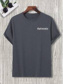 Manfinity LEGND Camiseta casual de manga corta de ajuste slim con estampado de lema y floral para hombres de talla grande, camisas de hombre, camisas urbanas, camisetas gráficas
