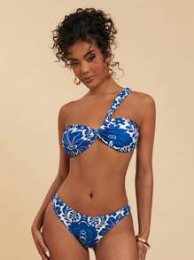 Travachic Women 2pcs/Set Swimwear, Minimalist Style Triangle Bikini For Summer, Floral Print Two-Piece Swimwear, Fitted Casual Style, Summer Beach Vacation,Backless,Beachwear High Waisted,Beach Outfits For Woman,Sexy,Summer Outfits For Women, For Beach Vacation For Summer Beach Vacation,Boho,Vacation,LINEN,Crochet - Blue - View 5