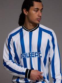 Relaxed Fit Striped "Musero" Slogan Graphic Print Football Jersey - Multicolor - View 2