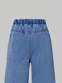 2pcs/Set Girls' Summer Loose Butterfly Print Short Sleeve Top & Wide Leg Butterfly Print Jeans Set - Multicolor - View 3