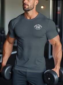 GymBeat Áo thun thể thao nam tay ngắn in chữ, kiểu dáng thường ngày, thoáng khí, nhẹ, thích hợp cho tập gym hoặc tập luyện. - Màu xám đen - Xem 3