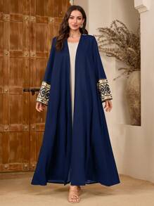 Al Najma 女式袖子拼接几何印花传统端庄优雅阿拉伯长袍，Abaya