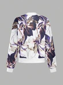 SHEIN LUNE Giacca casual da baseball con stampa floreale, manica lunga e chiusura lampo davanti per donna