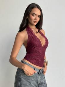 Aloruh 女士优雅简约时尚休闲街头通勤蕾丝纯色吊带背心性感火辣音乐节演唱会工作简约时尚吊带背心适合夏季、复活节、度假、伊比沙岛、乡村、办公室、毕业典礼、返校季、夏季上衣 - 酒紅色 - 查看 7