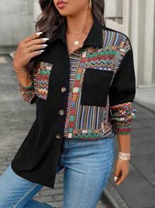 SHEIN LUNE Plus Size Vacation Casual Jacquard Panel Jacket