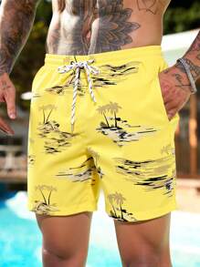Manfinity Swimmode Men's Coconut Tree Print Casual Beach Shorts - Multicolor - View 4