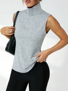 Easithlete Women's Yoga/Sports Simple Stand Collar Sleeveless Tank Top - Grey - View 1