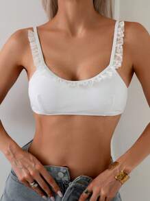 SHEIN 女士可调节肩带纯白色蕾丝花边可爱优雅泳装 - 白色 - 查看 1