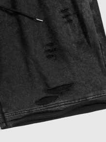 ROMWE MEN Street Life Men Grunge Basic Washed Distressed Casual Shorts - Black - View 4