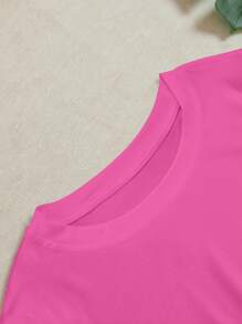 INAWLY Women Round Neck Minimalist T-Shirt, Suitable For Summer - Hot Pink - View 4