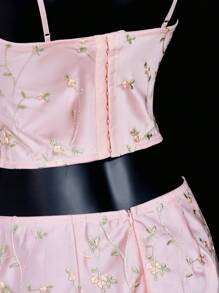 SHEIN ICON Palace-Style Embroidered Fabric Boned Bustier Top And Fish Tail Skirt 2 Pieces Set For Women - Pink - View 9