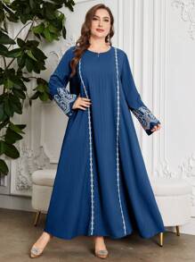 Al Najma 大码女式刺绣长裙，圆领阿拉伯风格，端庄