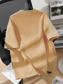 SHEIN Leap Crew Tween Boy Casual Cartoon Printed Short Sleeve Round Neck T-Shirt, Suitable For Summer - Khaki - View 2