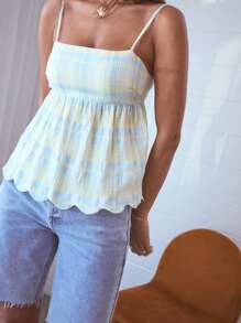 Aralina Plaid Tie Back Flowy Vacation Summer Babydoll Peplum Cami Top - Multicolor - View 3