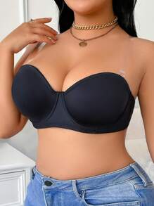 Plus Size Detachable Transparent Strap Sexy Underwire Cup Bra, Lift - Black - View 9