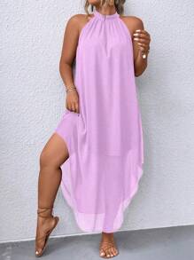 SHEIN Clasi Robe longue femme à col ras-du-cou asymétrique avec ourlet unicolore