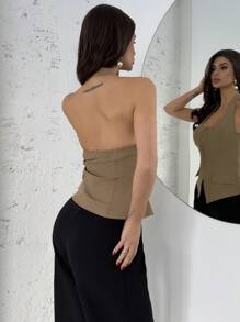 Firerie Women's Elegant Simple New Office/Casual Cowl Neck Slim Khaki Shirt