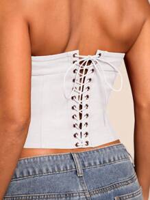 SHEIN BAE Spring Summer Tube Top Autumn Inner Wear, Office Wear, Winter Inner Wear, Commuting Casual Wear, Maroon Women's Fitted Bandeau Top - White - View 5